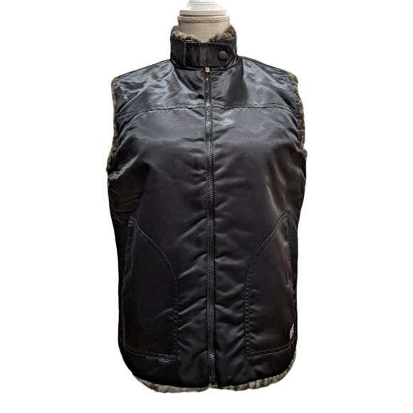 Guess Women's Reversible Full Zip Vest Black & Animal Print Faux Fur Size M - Picture 2 of 13